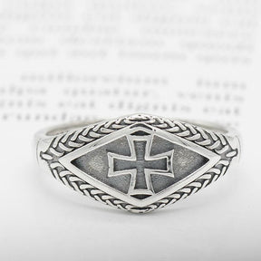 Sterling Silver Vintage Medieval Motif Knights Templar Cross Ring - Bricks Masons