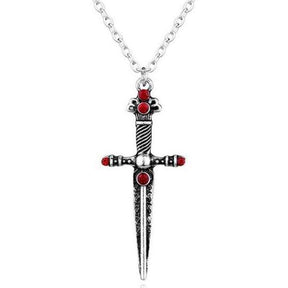 Sword Necklace Red Rhinestone Cross Pendant Necklace - Bricks Masons