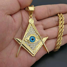 Providence Eye Gold Color Freemason Masonic Pendant Necklace - Bricks Masons