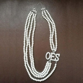 Order of the Eastern Star Jewelry OES Color Long Pearl Necklace - Bricks Masons