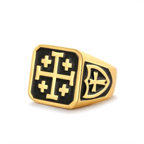 Jerusalem Cross Gold Color Knight Templar Ring - Bricks Masons