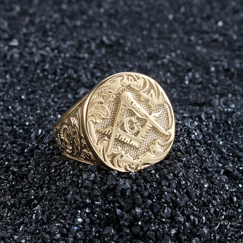 Square Compass G Motif Gold Color Masonic Ring - Bricks Masons