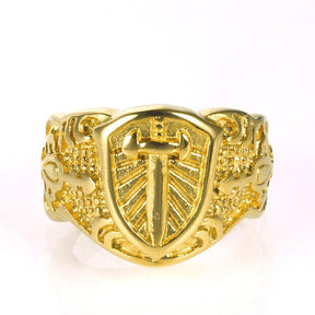 Knights Templar Sword Cross Shield Gold Ring - Bricks Masons