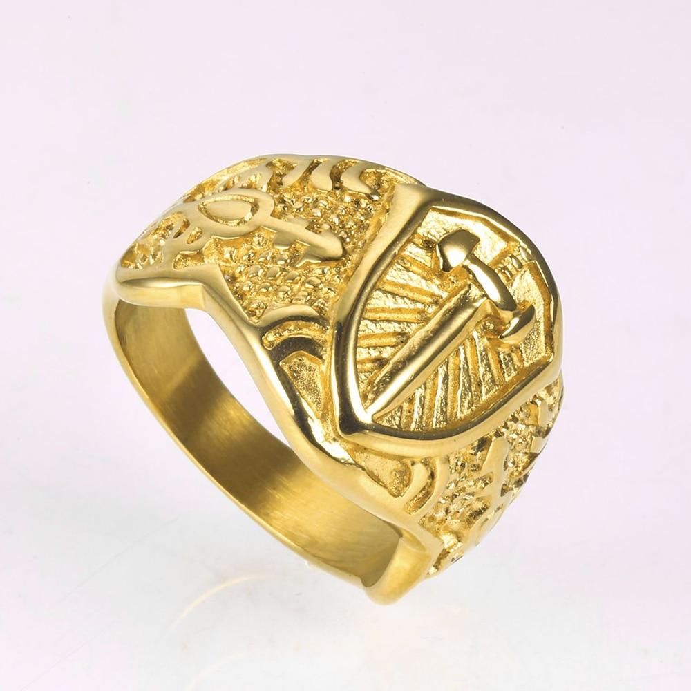 Knights Templar Sword Cross Shield Gold Ring - Bricks Masons