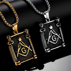Pillars Square Compass G Masonic Necklace - Bricks Masons