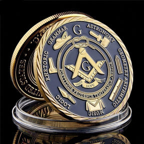 Master Mason Blue Lodge Coin - 14K Gold Plated A Brotherhood of Man Under the Fatherhood of God - Bricks Masons
