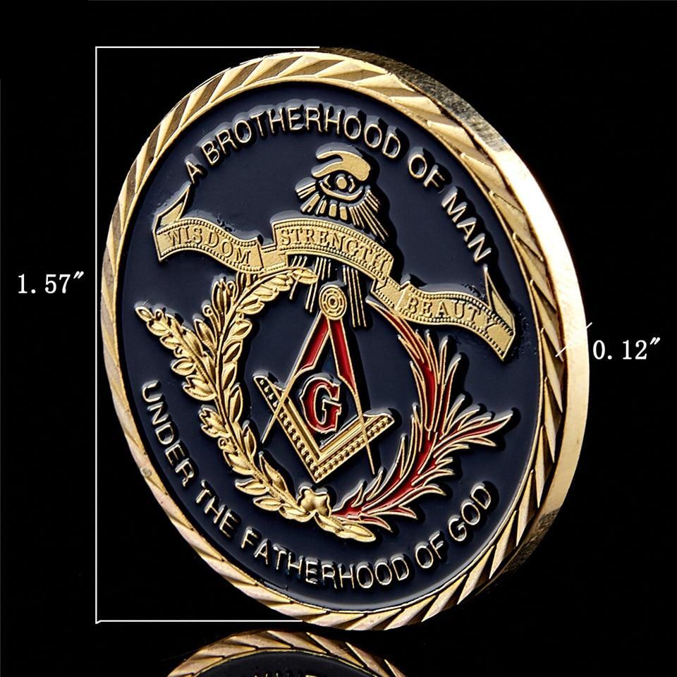 Master Mason Blue Lodge Coin - 14K Gold Plated A Brotherhood of Man Under the Fatherhood of God - Bricks Masons