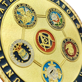 US Veteran Military Air Force Navy Marine Corps Army Coast Guard Masonic Coin - Bricks Masons