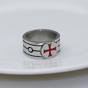 Knights Templar Silver Red Cross Ring - Bricks Masons
