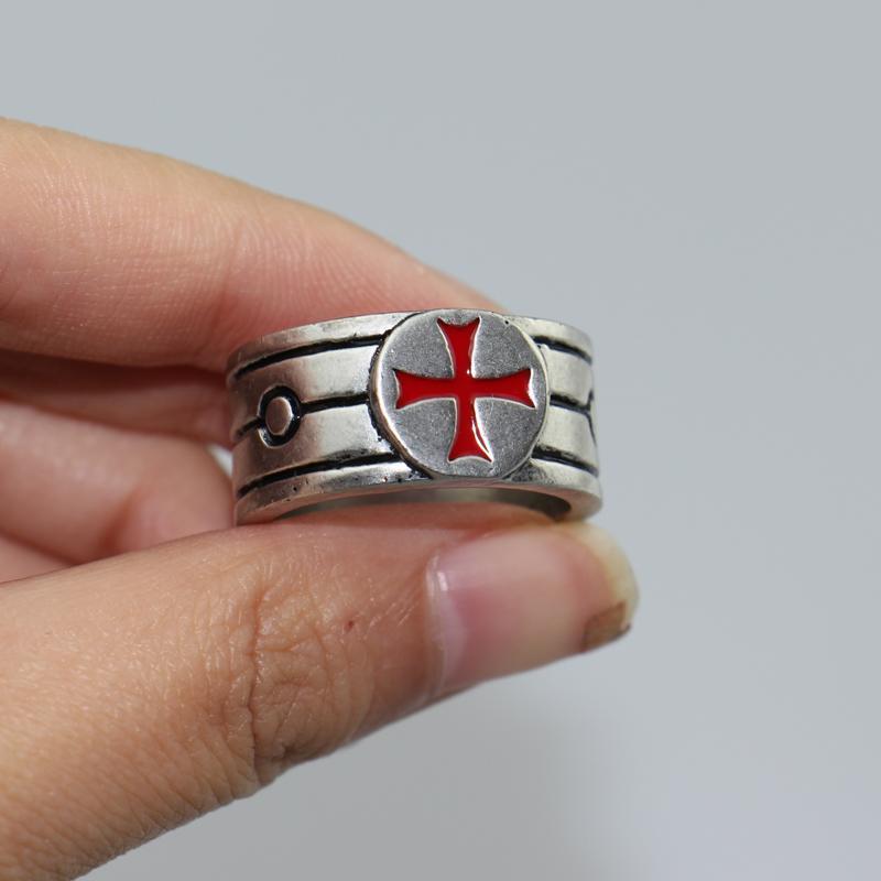 Knights Templar Silver Red Cross Ring - Bricks Masons