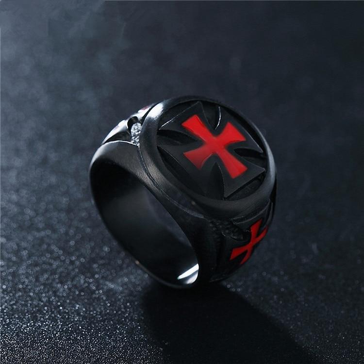 Black Tone Red Cross Knights Templar Ring - Bricks Masons