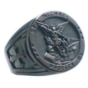 St. Michael Protect Us Black Ring - Bricks Masons