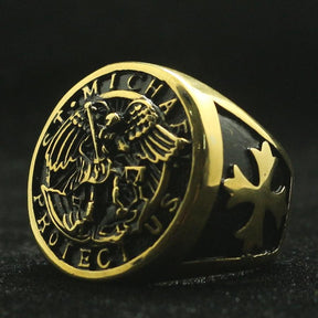 Saint Michael Protect Us Golden Ring - Bricks Masons