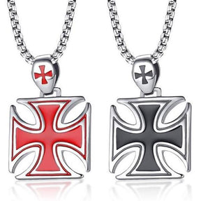 Maltese Cross Knight of The Templar Necklace Red and Black - Bricks Masons