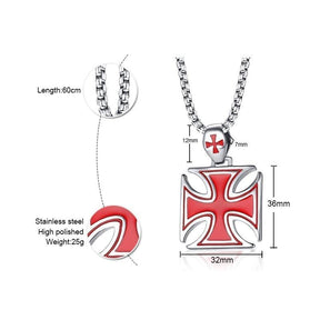 Maltese Cross Knight of The Templar Necklace Red and Black - Bricks Masons