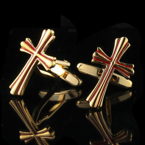 Gold Red Lines Cross Cufflinks - Bricks Masons