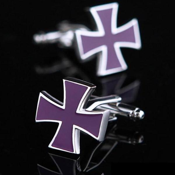 Purple Silver Cross Knights Templar Cufflinks - Bricks Masons