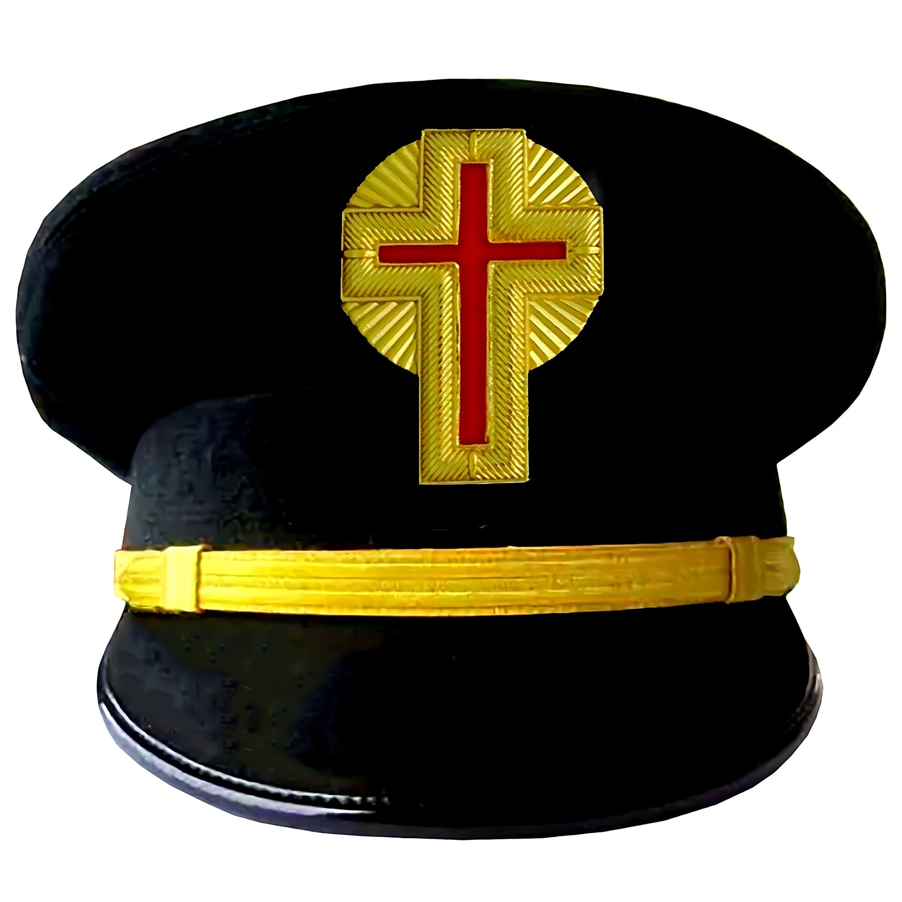 Past Commander Knights Templar Commandery Fatigue Cap - Gold Metal Embroidered with Rays - Bricks Masons
