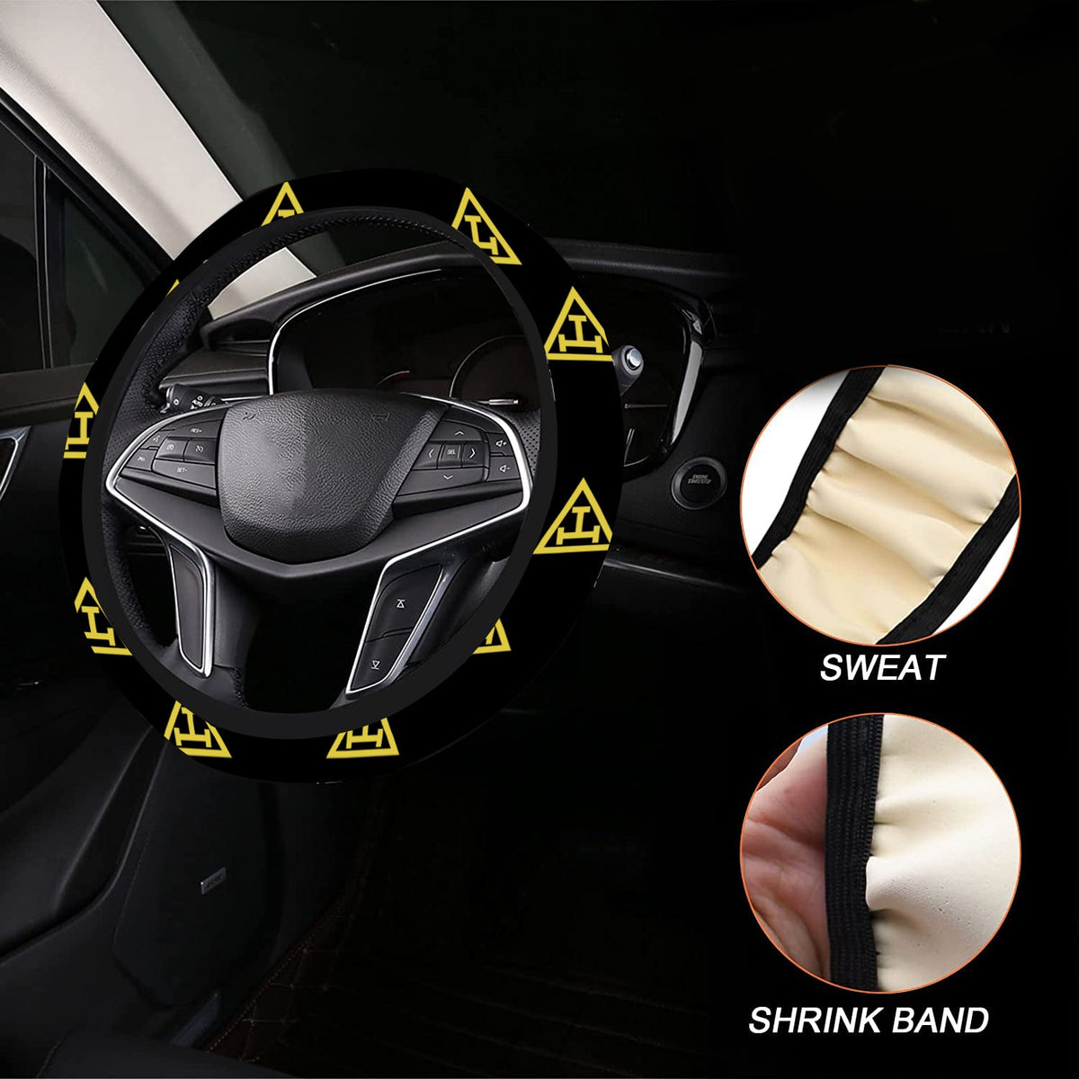 Royal Arch Chapter Steering Wheel Cover - White & Gold - Bricks Masons