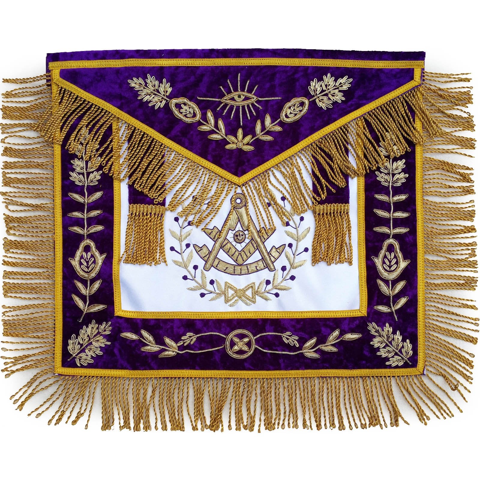 Past Master Blue Lodge Apron - Purple Velvet Hand Embroidery - Bricks Masons