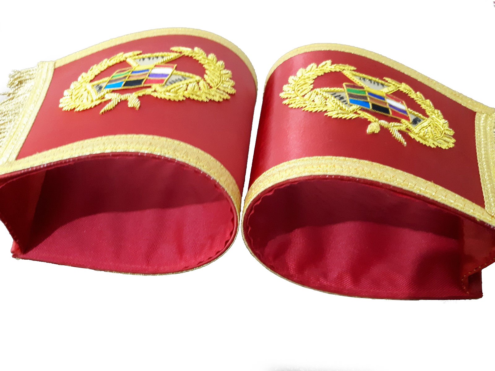 Past High Priest Royal Arch Chapter Cuff - Red Royal Arch Hand Bullion Embroidery - Bricks Masons