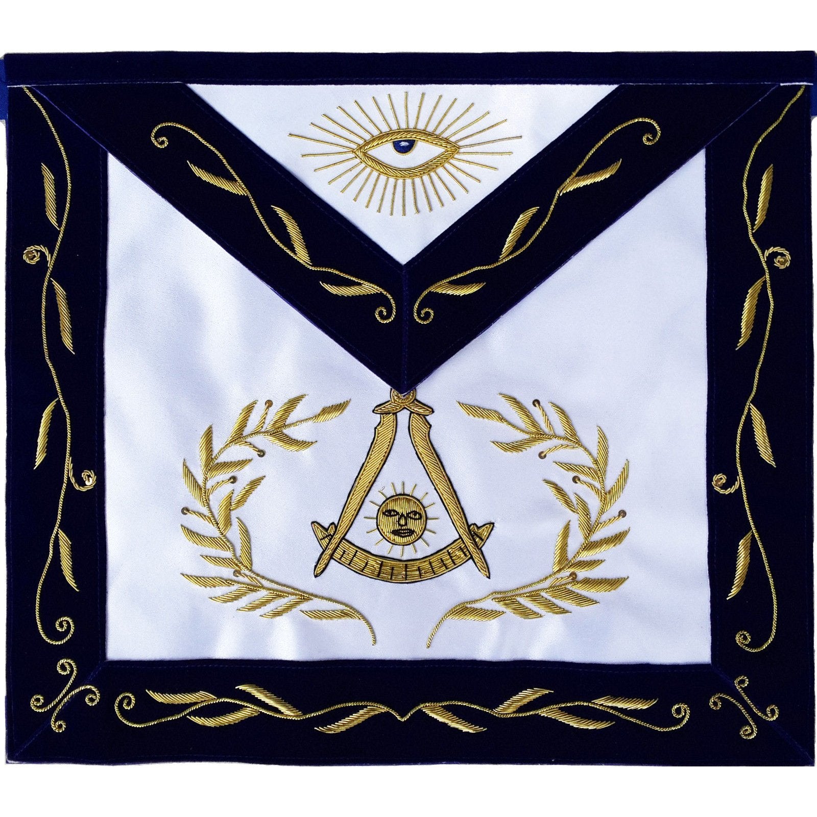 Past Master Blue Lodge Apron - Blue Velvet with Gold Hand Embroidery - Bricks Masons
