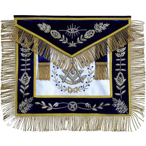 Past Master Blue Lodge Apron - Navy Blue Velvet with Side Tabs & Gold Fringe - Bricks Masons