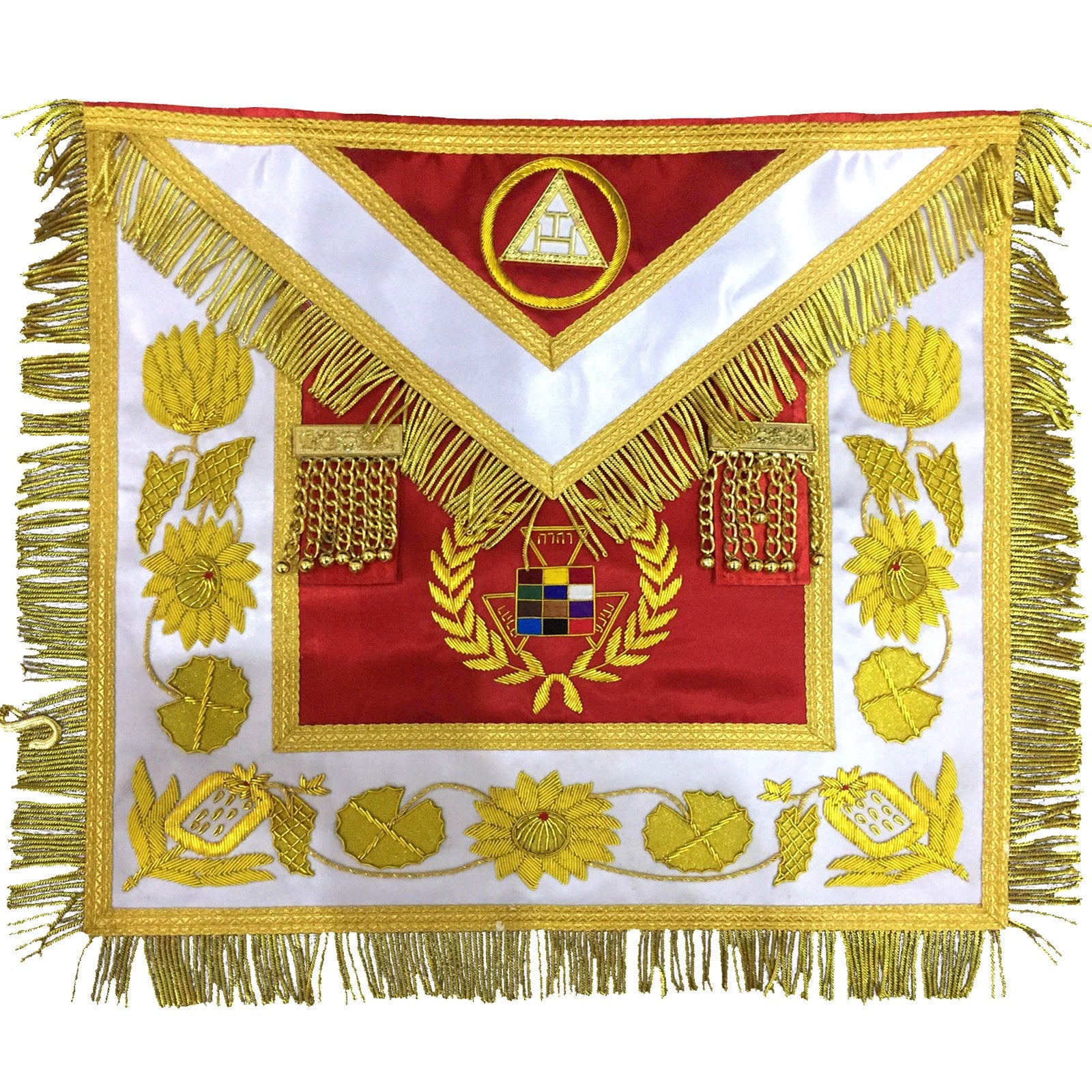 Grand High Priest Royal Arch Chapter Apron - White with Gold Fringe - Bricks Masons