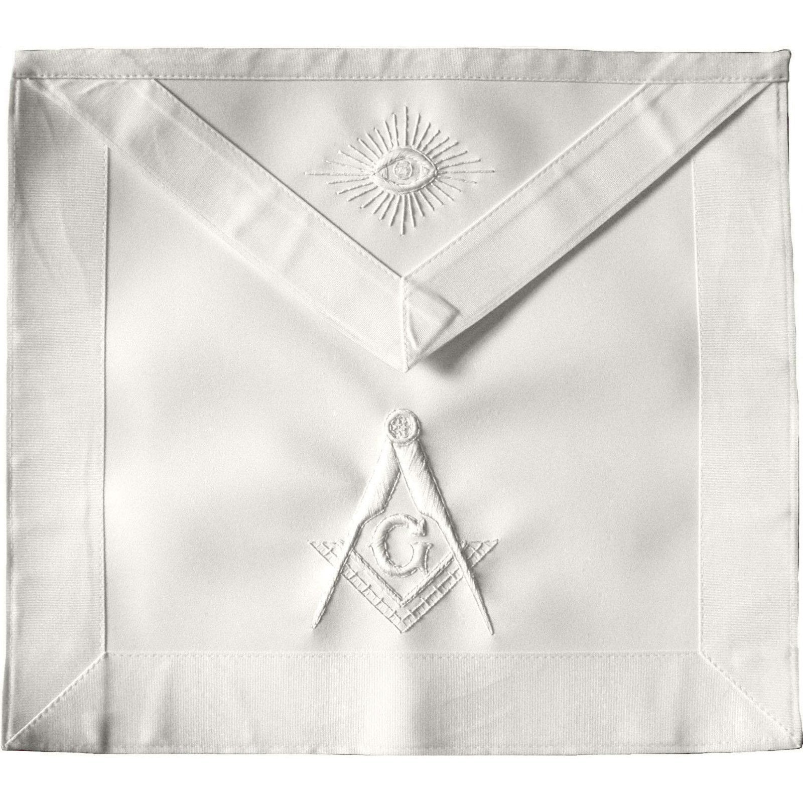 Master Mason Blue Lodge Apron - All White Square & Compass G - Bricks Masons
