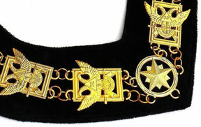 32nd Degree Scottish Rite Chain Collar - Wings Up Gold Plated on Black Velvet - Bricks Masons