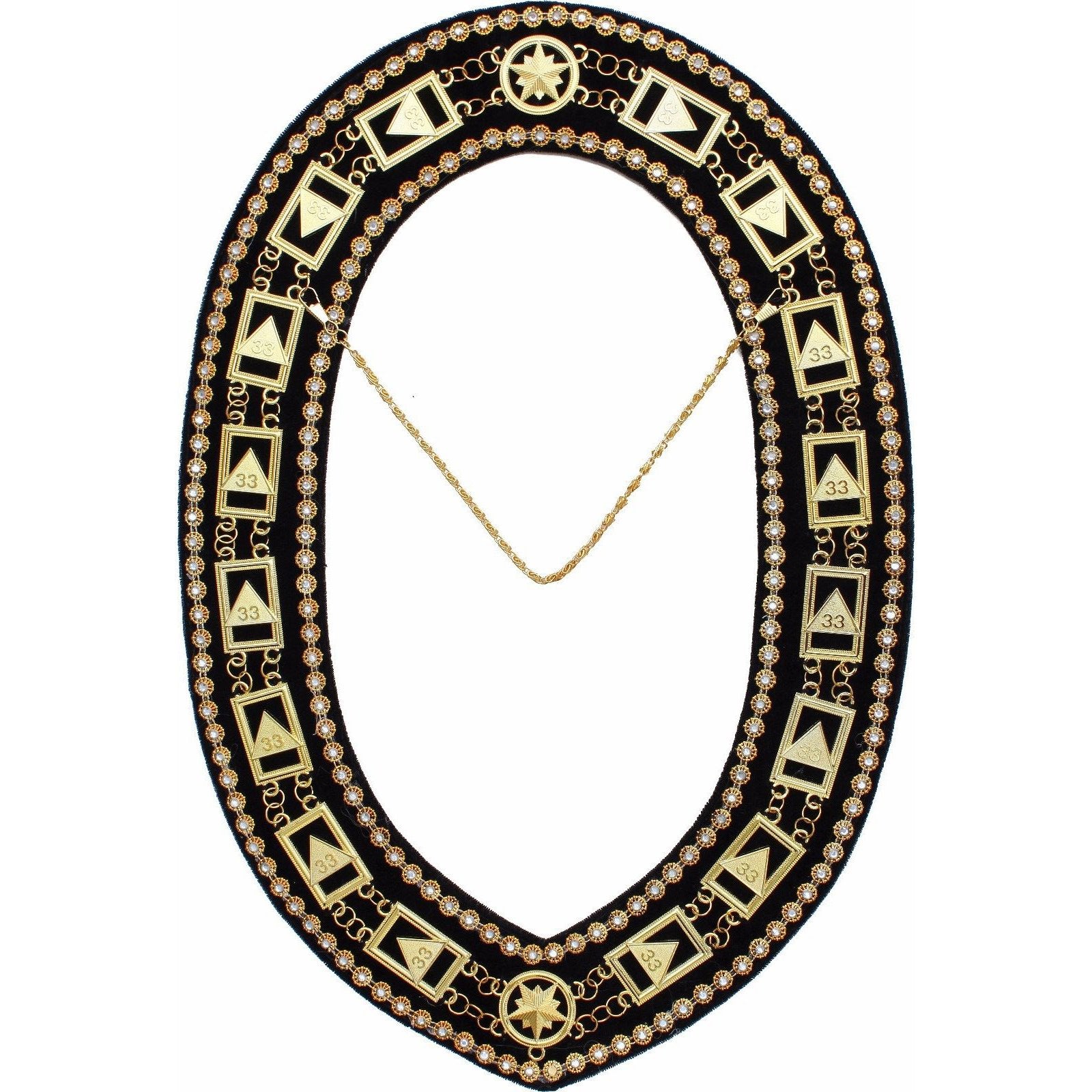 33rd Degree Scottish Rite Chain Collar - Gold Plated with Rhinestones - Bricks Masons