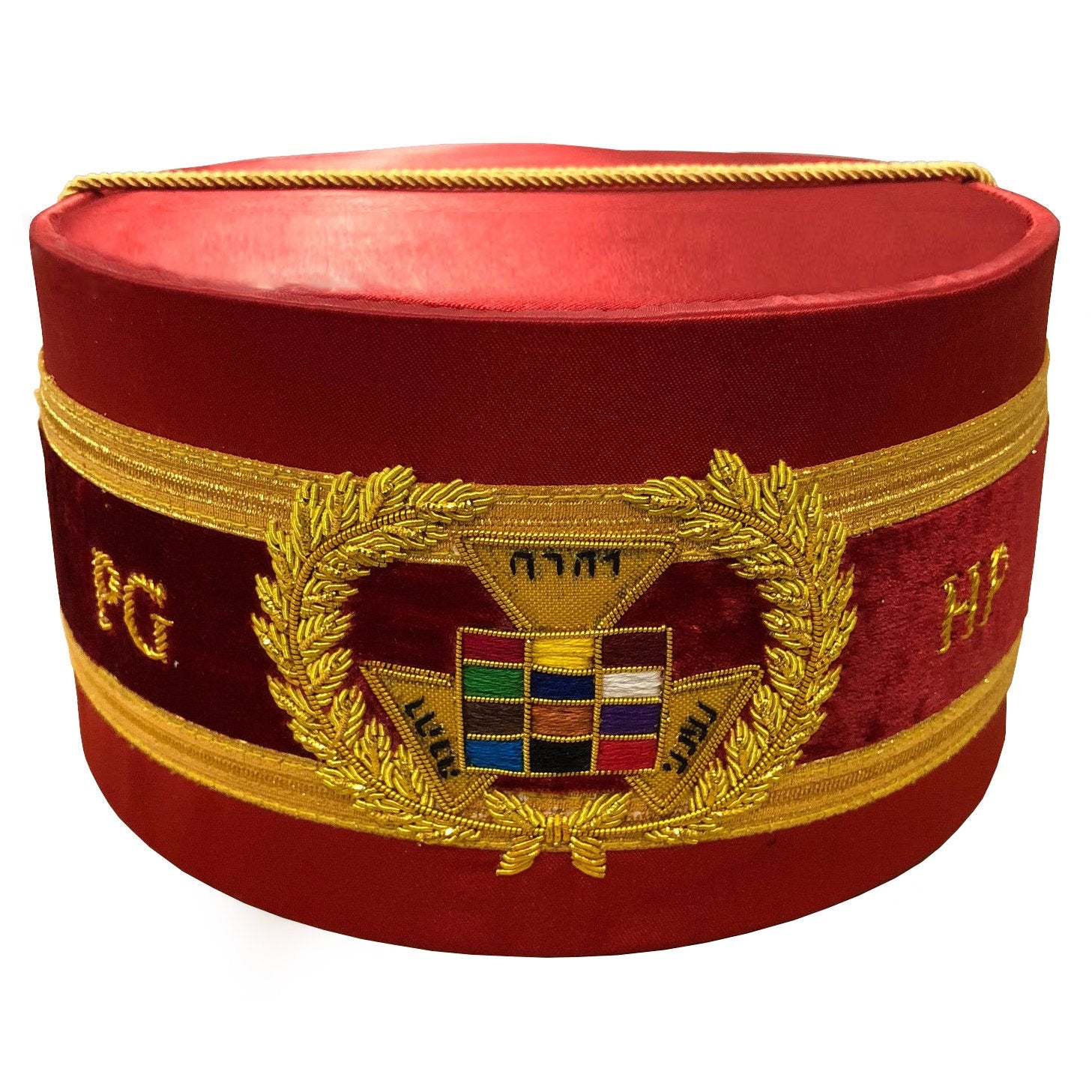 Past Grand High Priest Royal Arch Chapter Crown Cap - Red Bullion Hand Embroidery - Bricks Masons