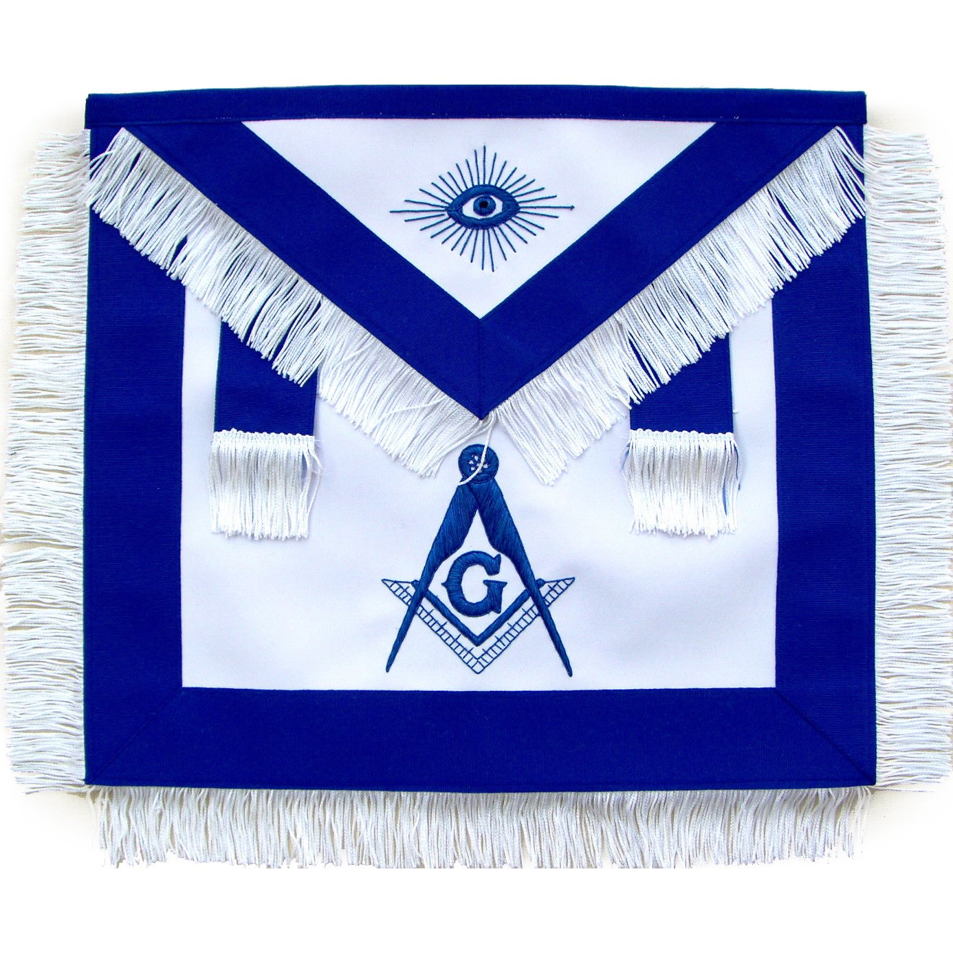 Master Mason Blue Lodge Apron - Royal Blue with White Fringe Tassels - Bricks Masons