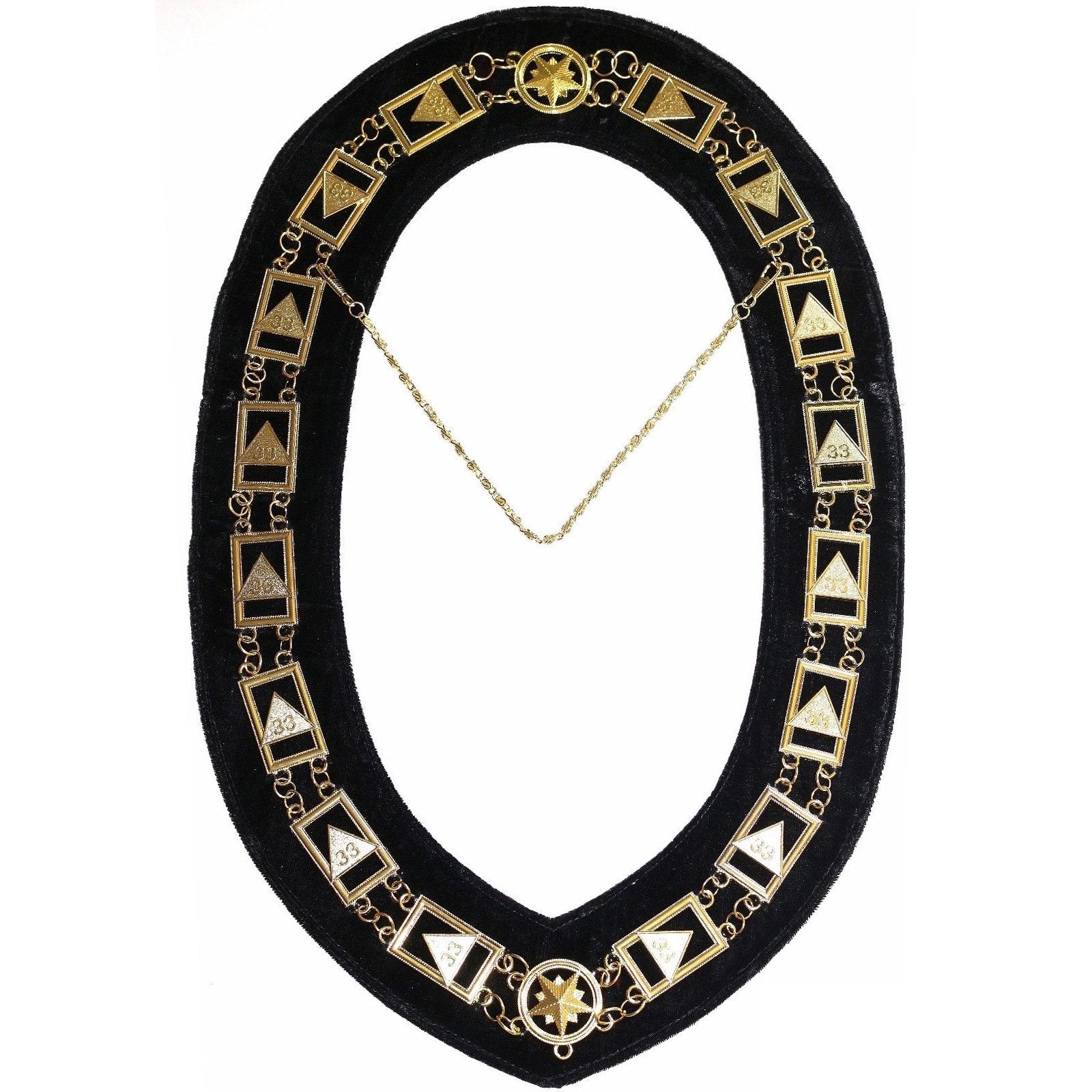 33rd Degree Scottish Rite Chain Collar - Gold Plated on Black Velvet - Bricks Masons