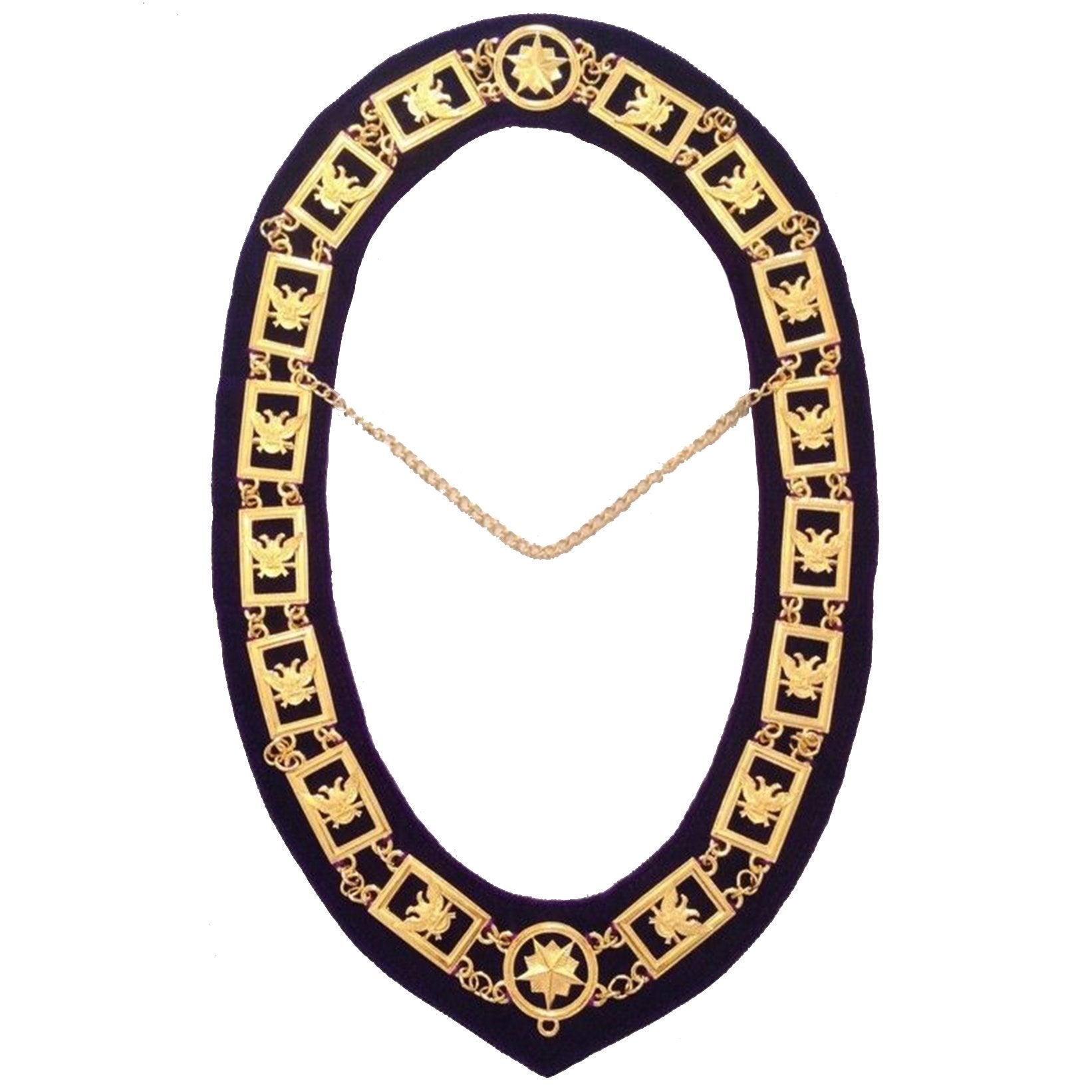 32nd Degree Scottish Rite Chain Collar - Wings Up Gold Plated - Bricks Masons