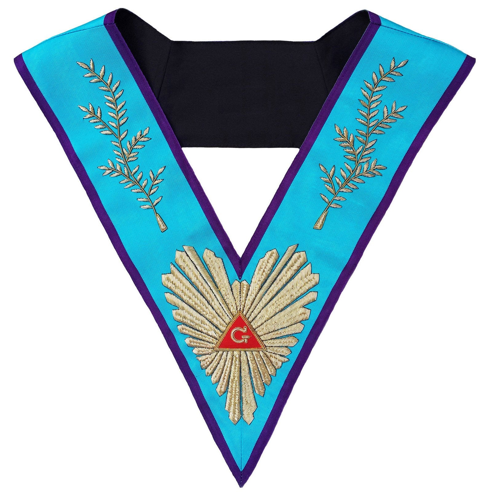 Worshipful Master Memphis Misraim French Regulation Collar - Sky Blue Hand Embroidery - Bricks Masons