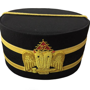 32nd Degree Scottish Rite Crown Cap - Wings Down Black with Gold & Black Braid - Bricks Masons