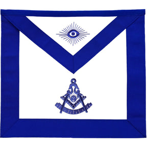 Past Master Blue Lodge Apron - Royal Blue Grosgrain  with Blue Hand Embroidery - Bricks Masons