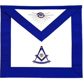 Past Master Blue Lodge Apron - Blue Grosgrain with Gold & Blue Hand Embroidery - Bricks Masons