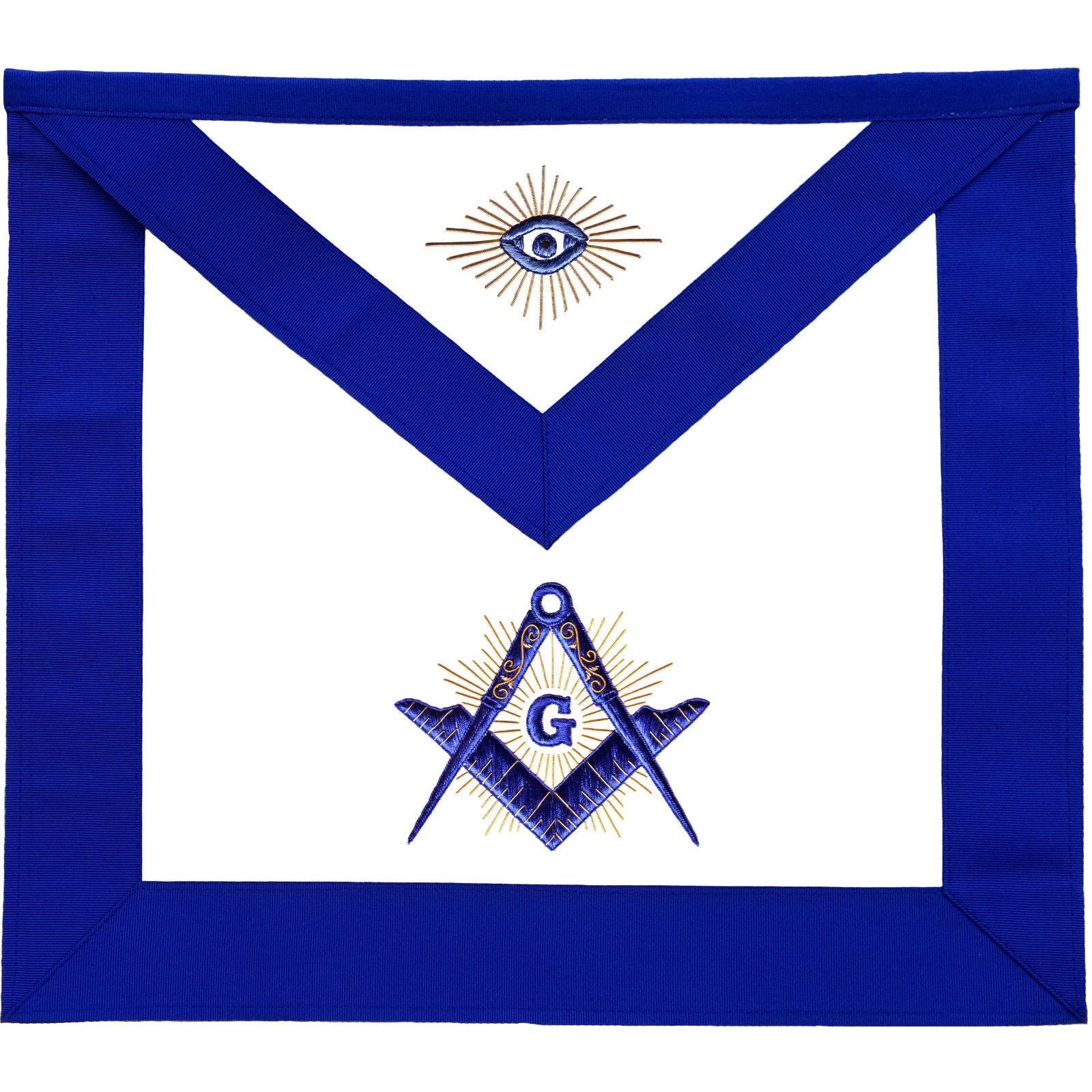 Master Mason Blue Lodge Apron - Royal Blue Gold Embroidery - Bricks Masons