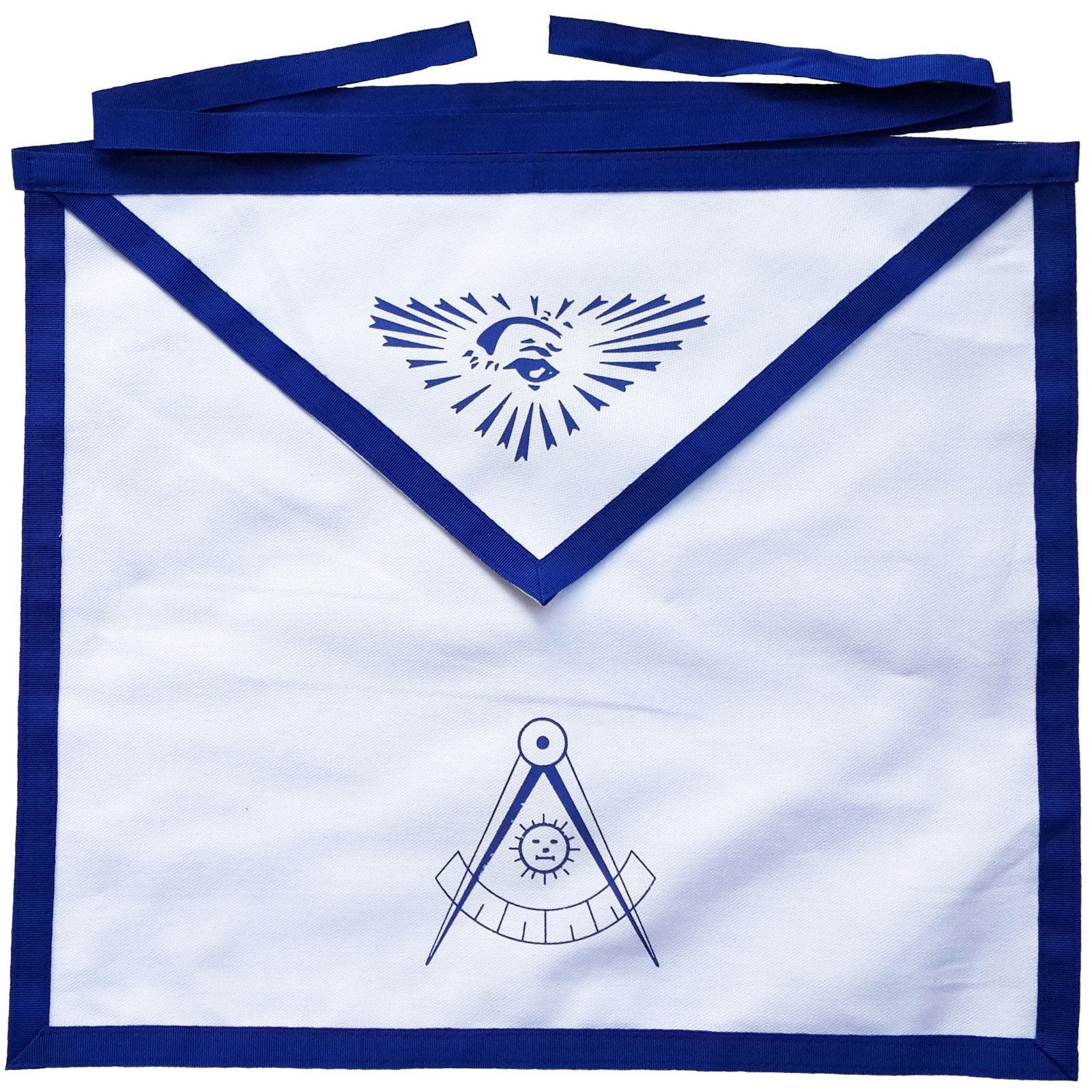 Past Master Blue Lodge Apron - White Duck Cotton Royal Blue Ribbon - Bricks Masons