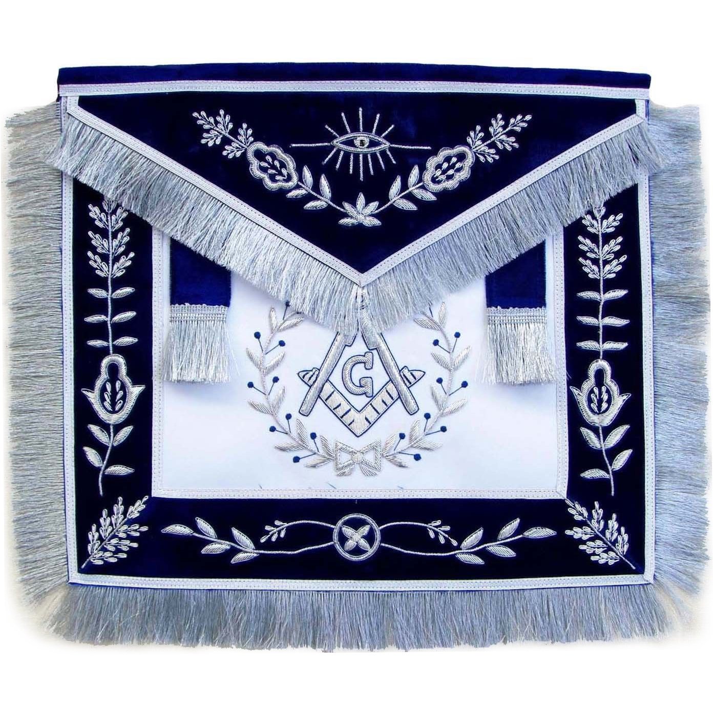 Master Mason Blue Lodge Apron - Navy Blue Chenille - Bricks Masons