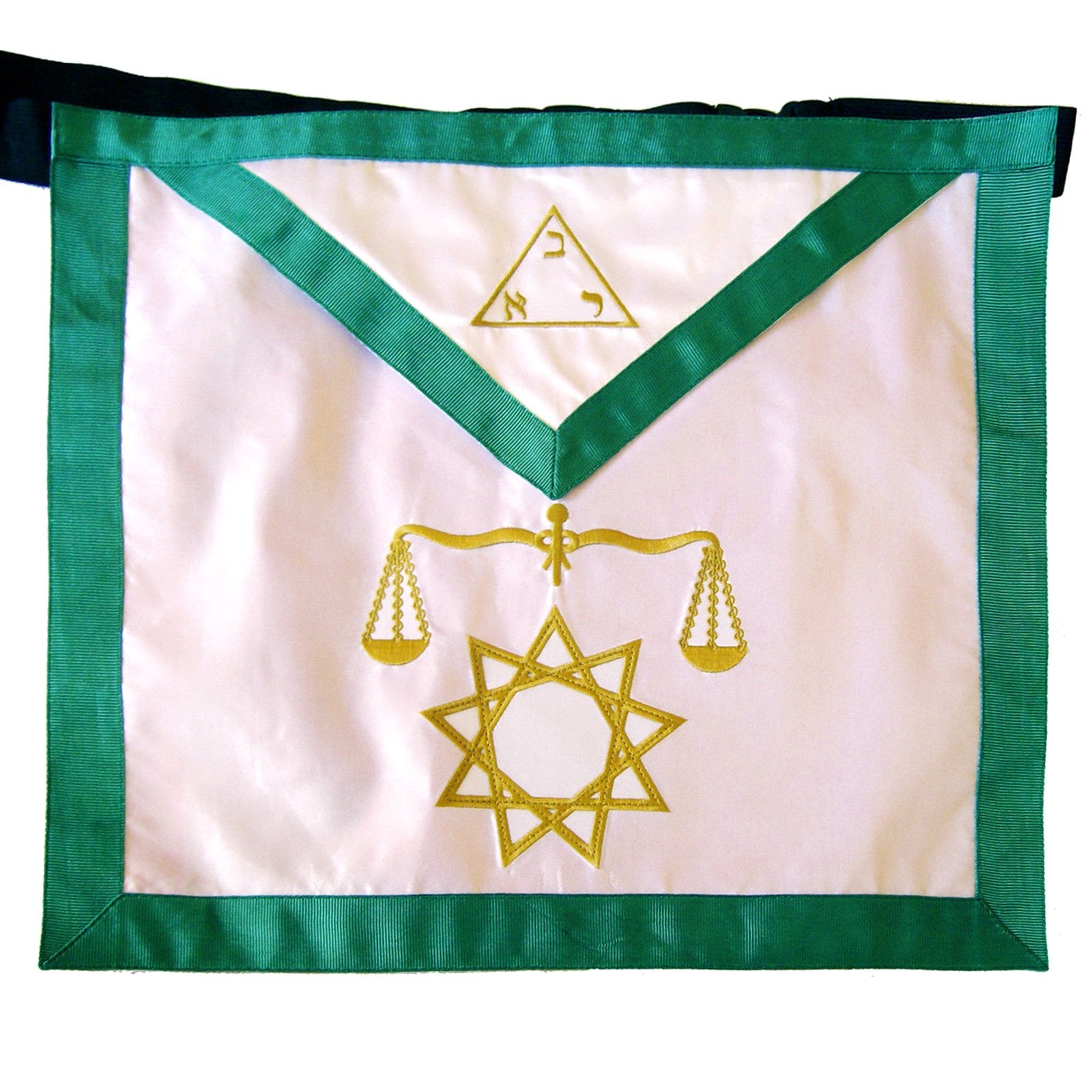 8th Degree Scottish Rite Apron - White with Green Borders - Bricks Masons
