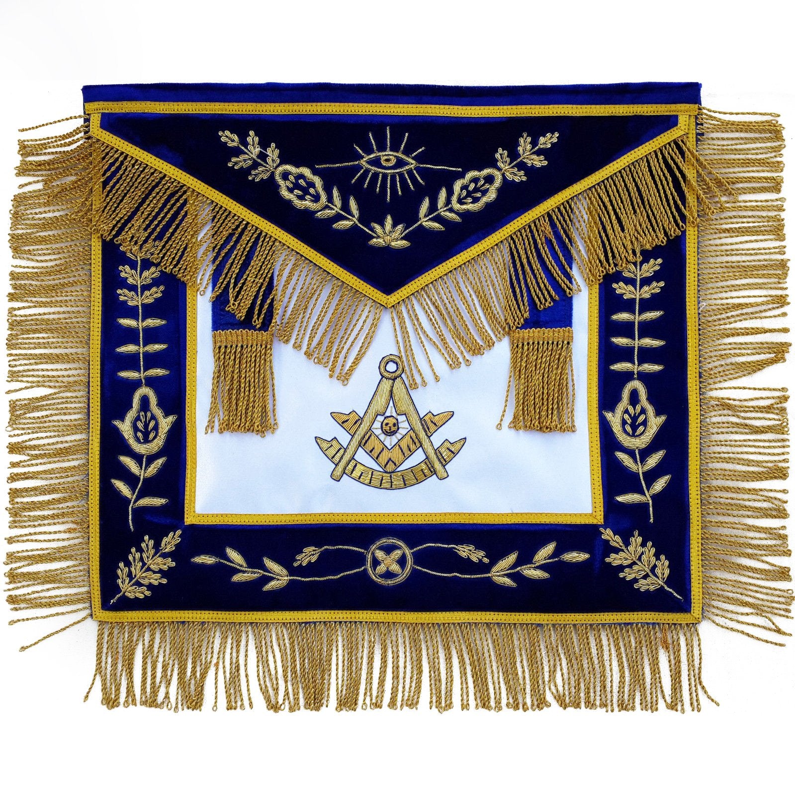 Past Master Blue Lodge Apron - Blue with Golden Vinework Hand Embroidery - Bricks Masons