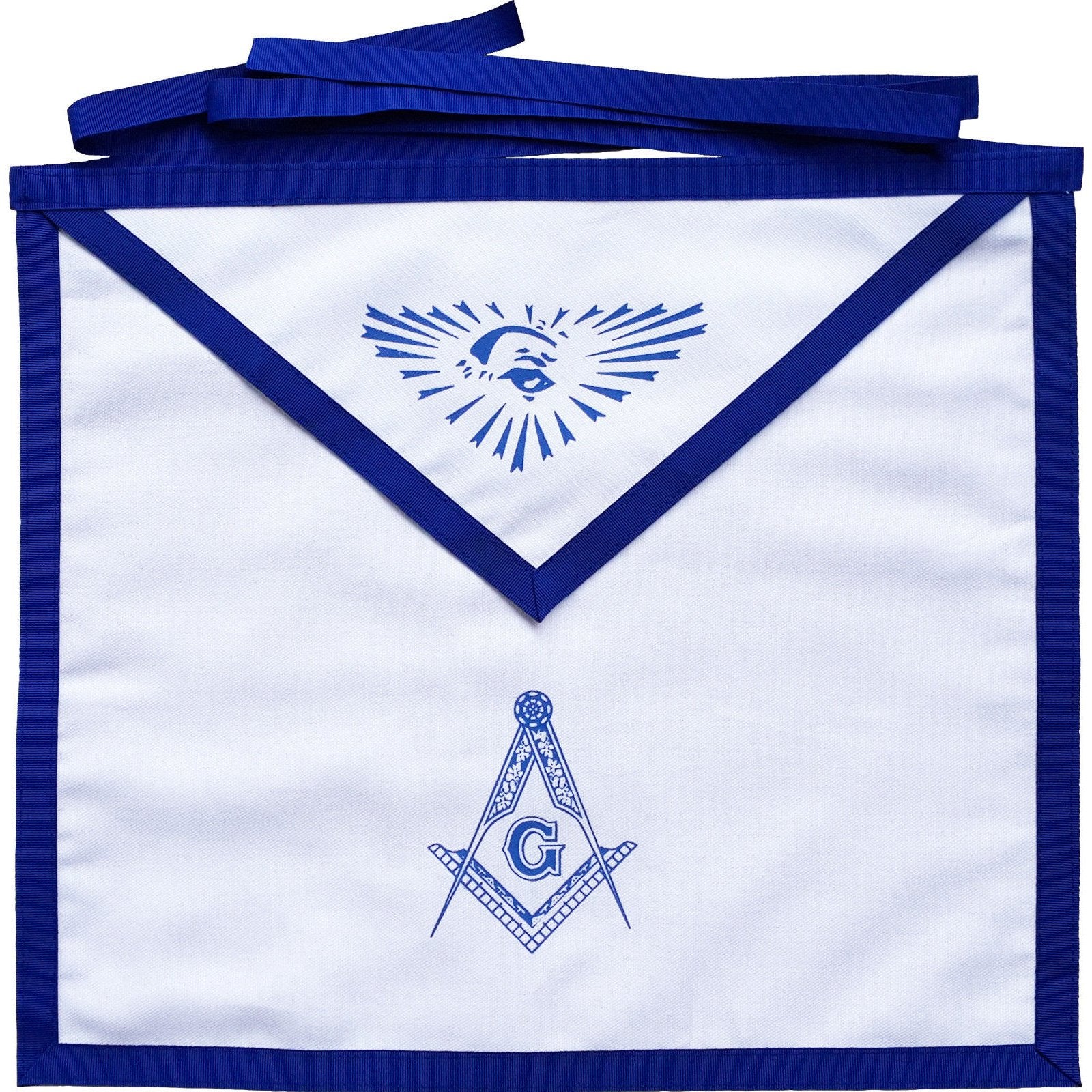 Master Mason Blue Lodge Apron - White Duck Cotton Square & Compass G - Bricks Masons