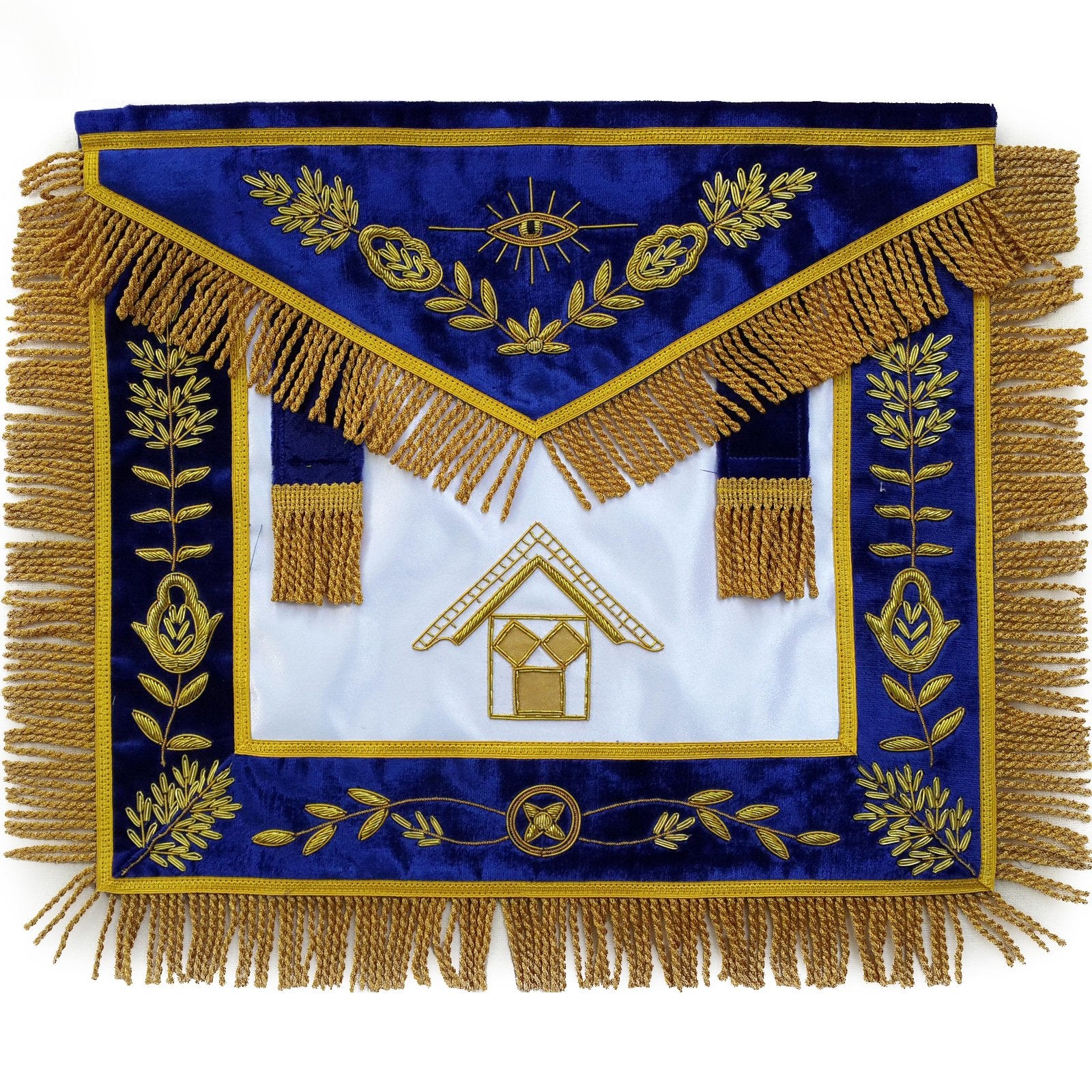 Past Master Blue Lodge Pennsylvania Regulation Apron - Blue & Gold Hand Embroidery - Bricks Masons