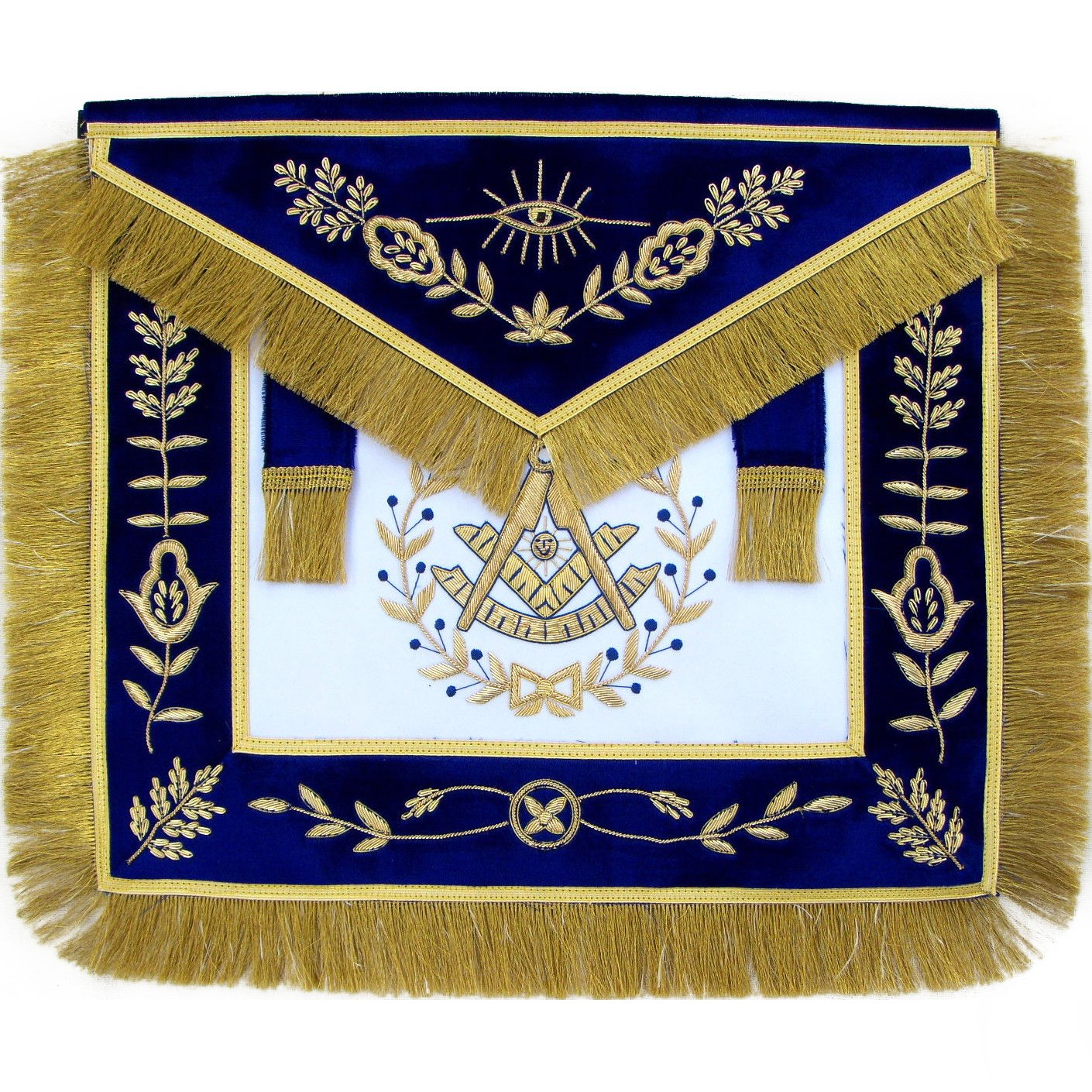 Past Master Blue Lodge Apron - Blue Hand Embroidery with Golden Fringe Tassels - Bricks Masons