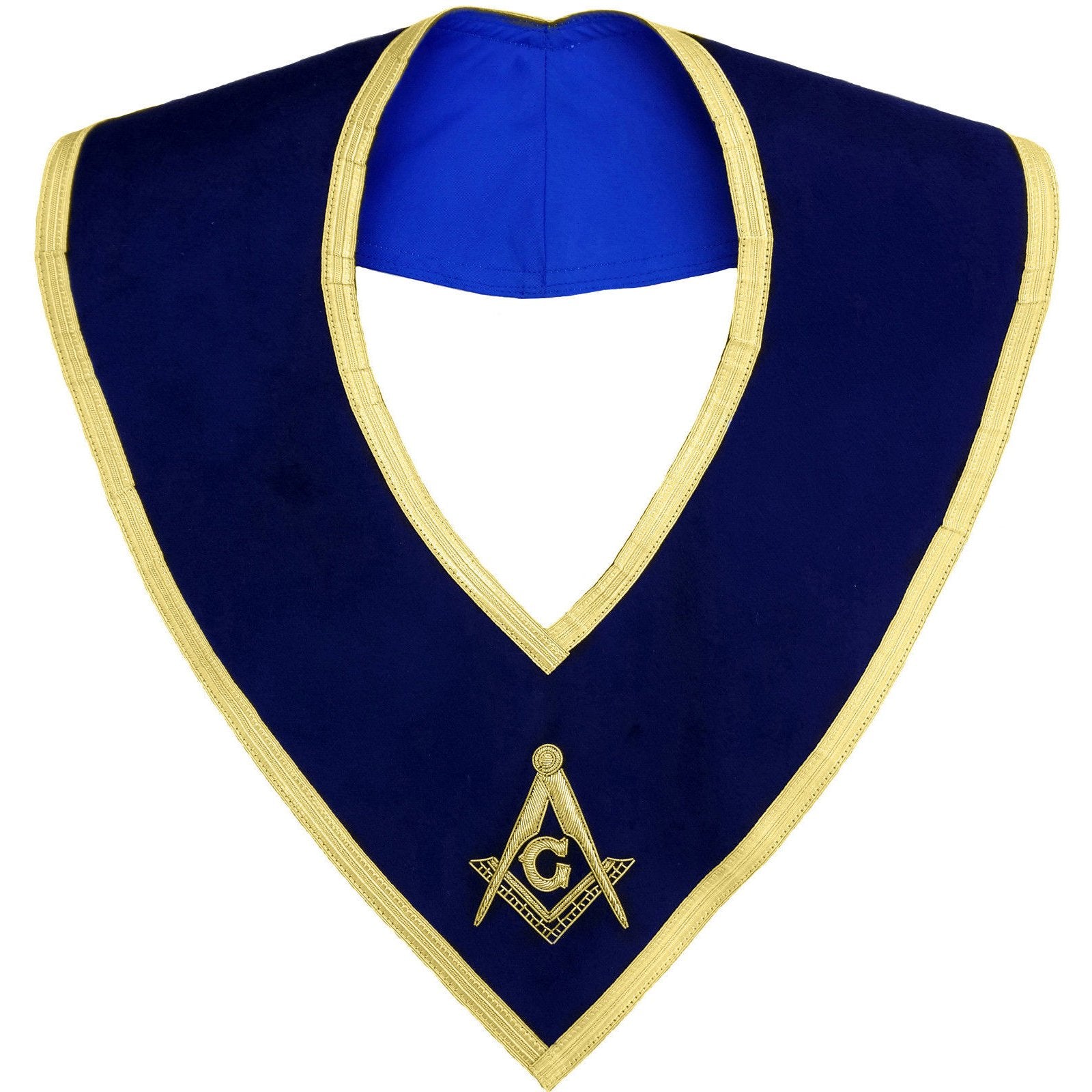 Master Mason Blue Lodge Collar - Dark Blue Velvet with Silver Braid Borders - Bricks Masons