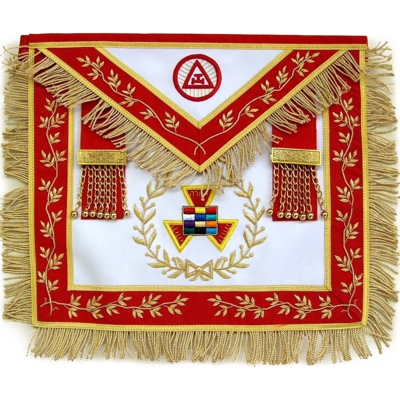 Grand High Priest Royal Arch Chapter Apron - Red Velvet with Wreath & Fringe - Bricks Masons