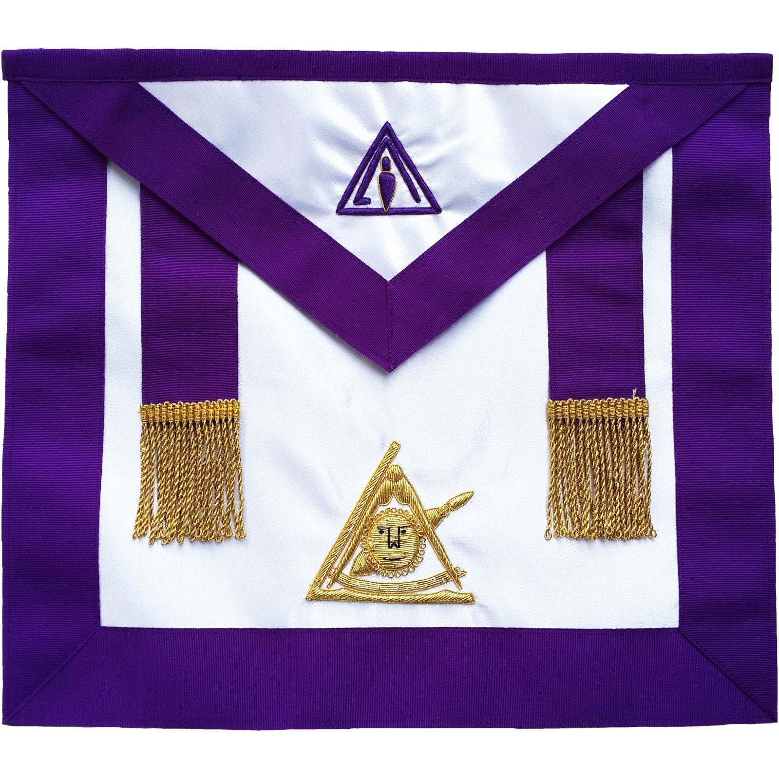 Past Illustrious Master Council Apron - Purple Grosgrain with Golden Fringe Tassels - Bricks Masons